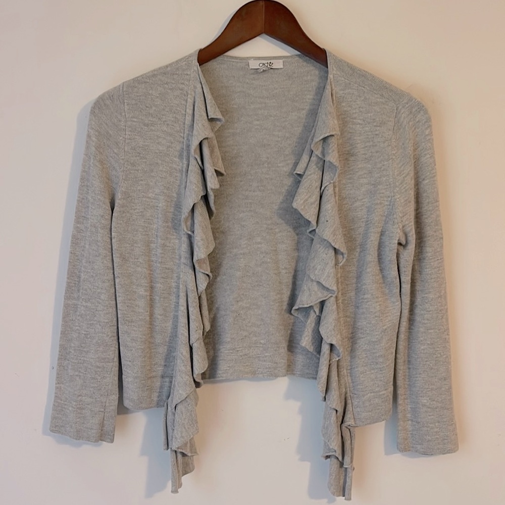 Cache Grey Ruffled Cardigan